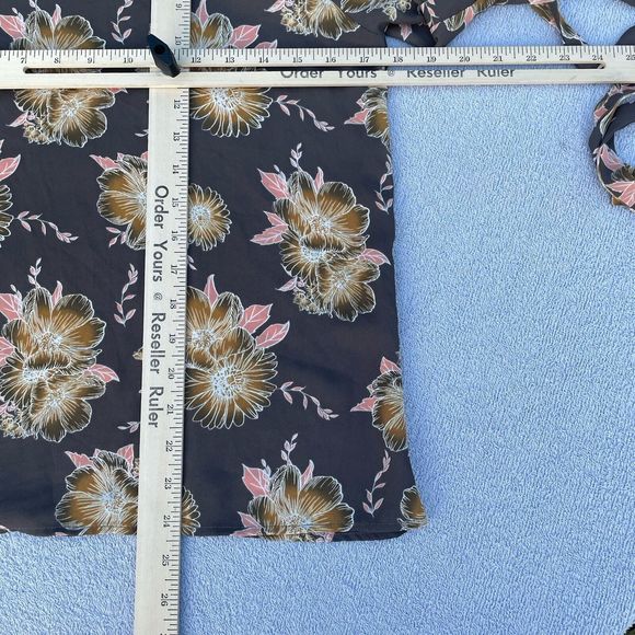 Sienna Sky Cold Shoulder Top Women's Size S Brown with Yellow Flowers Bow Sleeve - Picture 8 of 11